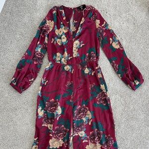 Lulu's Burgundy Floral Jumpsuit